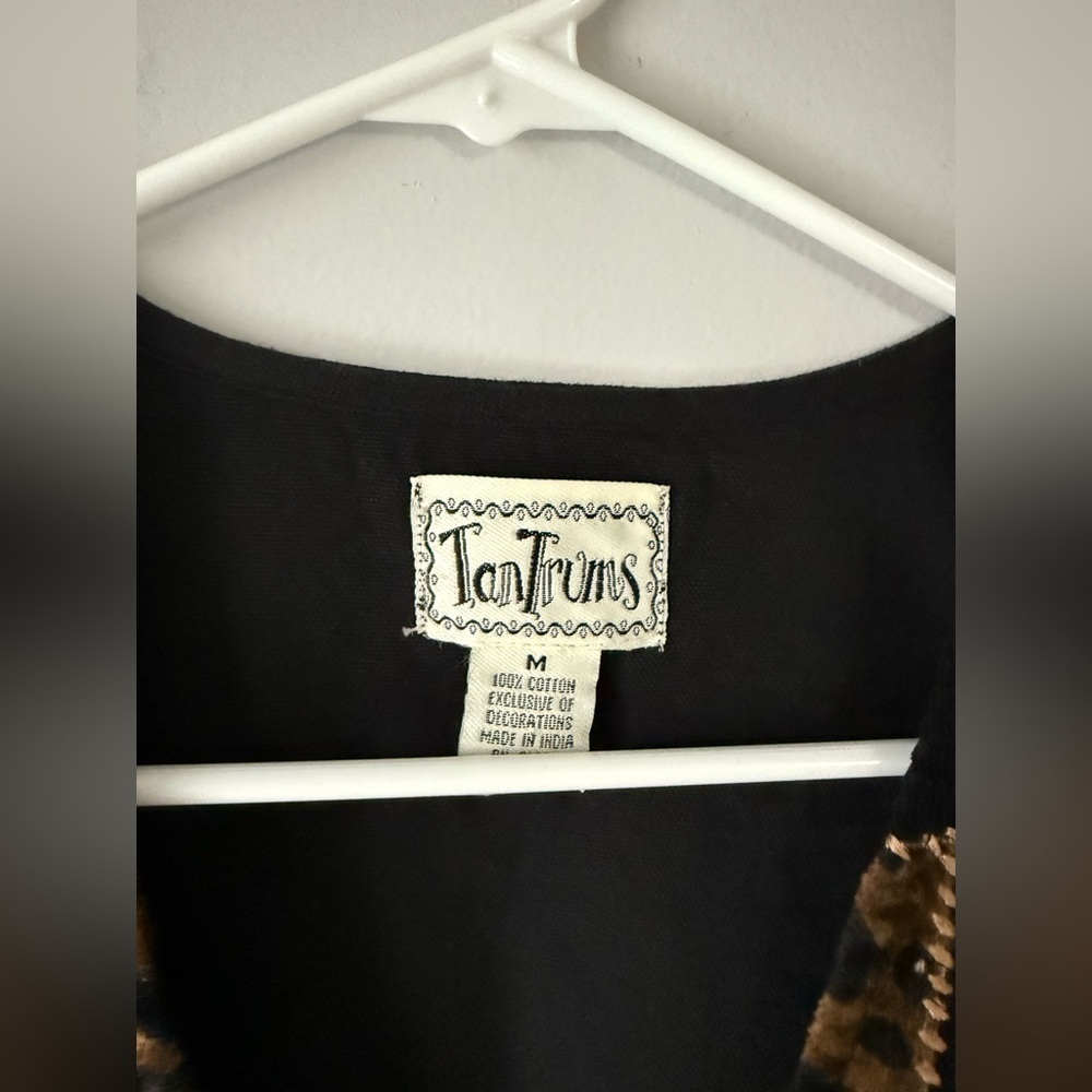 VTG Tantrum Funky Black Brown Patterned Vest Retro Cheetah Leopard Print S M - Picture 5 of 7